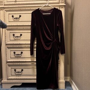 ANTONIO MELANI Burgundy Velvet Long Sleeve Dress